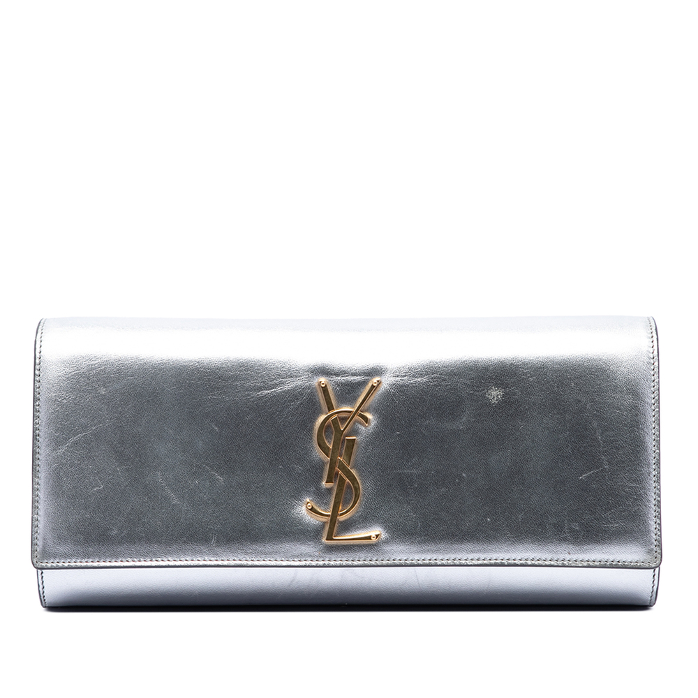 Pre-Loved Saint Laurent Smooth Metallic Calfskin Monogram Cassandre Clutch